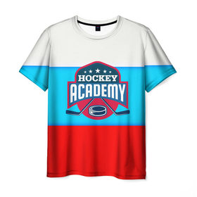 Мужская футболка 3D с принтом Академия хоккея , 100% полиэфир | прямой крой, круглый вырез горловины, длина до линии бедер | bandy | hockey | клюшка | коньки | лед | россия | русский хоккей | спорт | хоккей