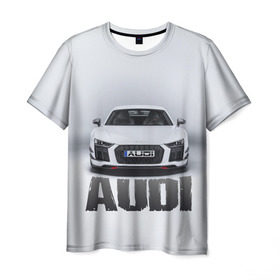 Мужская футболка 3D с принтом Audi серебро , 100% полиэфир | прямой крой, круглый вырез горловины, длина до линии бедер | ауди | машина
