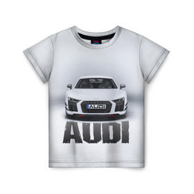 Детская футболка 3D с принтом Audi серебро , 100% гипоаллергенный полиэфир | прямой крой, круглый вырез горловины, длина до линии бедер, чуть спущенное плечо, ткань немного тянется | Тематика изображения на принте: ауди | машина