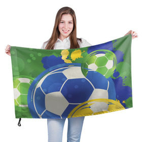 Флаг 3D с принтом Яркий футбол , 100% полиэстер | плотность ткани — 95 г/м2, размер — 67 х 109 см. Принт наносится с одной стороны | бразилия | желтый | зеленый | игра | мяч | синий | цвет