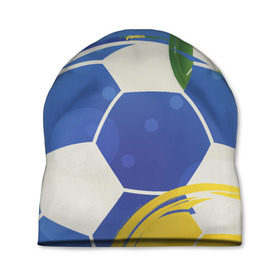Шапка 3D с принтом Яркий футбол , 100% полиэстер | универсальный размер, печать по всей поверхности изделия | бразилия | желтый | зеленый | игра | мяч | синий | цвет