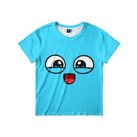 Детская футболка 3D с принтом Эмодзи / Смайл (голубой цвет) , 100% гипоаллергенный полиэфир | прямой крой, круглый вырез горловины, длина до линии бедер, чуть спущенное плечо, ткань немного тянется | Тематика изображения на принте: глаза | милые | подарок | смайл | смайлик | улыбка | эмодзи | эмоции