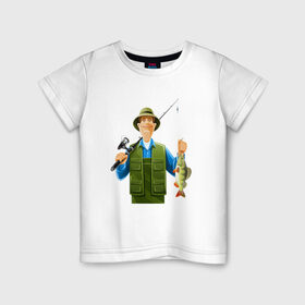 Детская футболка хлопок с принтом Папа-рыбак , 100% хлопок | круглый вырез горловины, полуприлегающий силуэт, длина до линии бедер | Тематика изображения на принте: 