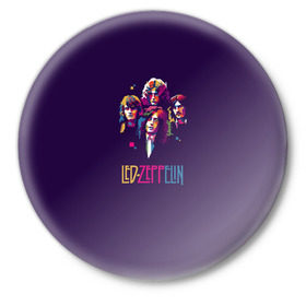 Значок с принтом Led Zeppelin Color ,  металл | круглая форма, металлическая застежка в виде булавки | Тематика изображения на принте: рок