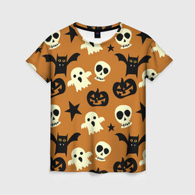 Женская футболка 3D с принтом Веселый Хэллоуин , 100% полиэфир ( синтетическое хлопкоподобное полотно) | прямой крой, круглый вырез горловины, длина до линии бедер | 