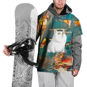 Накидка на куртку 3D с принтом Белый котик , 100% полиэстер |  | cat | арт | взгляд | кот | кот хипстер | котёнок | котятки | котятушки | кошечки | кошка | мордочка