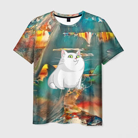 Мужская футболка 3D с принтом Белый котик , 100% полиэфир | прямой крой, круглый вырез горловины, длина до линии бедер | cat | арт | взгляд | кот | кот хипстер | котёнок | котятки | котятушки | кошечки | кошка | мордочка