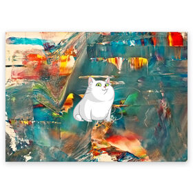 Поздравительная открытка с принтом Белый котик , 100% бумага | плотность бумаги 280 г/м2, матовая, на обратной стороне линовка и место для марки
 | cat | арт | взгляд | кот | кот хипстер | котёнок | котятки | котятушки | кошечки | кошка | мордочка