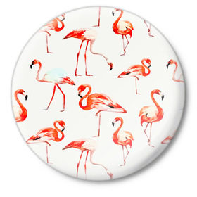 Значок с принтом Фламинго ,  металл | круглая форма, металлическая застежка в виде булавки | Тематика изображения на принте: арт | птицы | текстура | фламинго