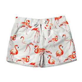 Женские шорты 3D с принтом Фламинго , 100% полиэстер | прямой крой, два кармана без застежек по бокам. Мягкая трикотажная резинка на поясе, внутри которой широкие завязки. Длина до середины бедра | арт | птицы | текстура | фламинго