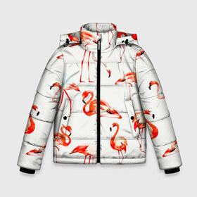 Зимняя куртка для мальчиков 3D с принтом Фламинго , ткань верха — 100% полиэстер; подклад — 100% полиэстер, утеплитель — 100% полиэстер | длина ниже бедра, удлиненная спинка, воротник стойка и отстегивающийся капюшон. Есть боковые карманы с листочкой на кнопках, утяжки по низу изделия и внутренний карман на молнии. 

Предусмотрены светоотражающий принт на спинке, радужный светоотражающий элемент на пуллере молнии и на резинке для утяжки | арт | птицы | текстура | фламинго