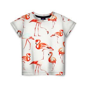 Детская футболка 3D с принтом Фламинго , 100% гипоаллергенный полиэфир | прямой крой, круглый вырез горловины, длина до линии бедер, чуть спущенное плечо, ткань немного тянется | Тематика изображения на принте: арт | птицы | текстура | фламинго