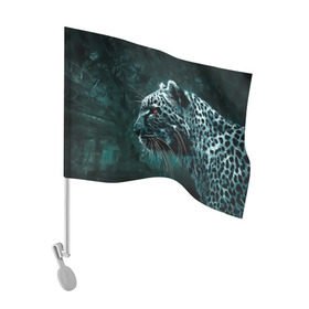 Флаг для автомобиля с принтом Леопард неоновый , 100% полиэстер | Размер: 30*21 см | гепард | леопард | темный | хищник