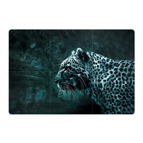 Магнитный плакат 3Х2 с принтом Леопард неоновый , Полимерный материал с магнитным слоем | 6 деталей размером 9*9 см | гепард | леопард | темный | хищник