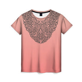 Женская футболка 3D с принтом Кружевной воротник , 100% полиэфир ( синтетическое хлопкоподобное полотно) | прямой крой, круглый вырез горловины, длина до линии бедер | Тематика изображения на принте: градиент | имитация | розовый