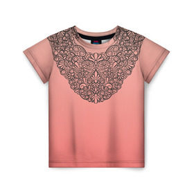 Детская футболка 3D с принтом Кружевной воротник , 100% гипоаллергенный полиэфир | прямой крой, круглый вырез горловины, длина до линии бедер, чуть спущенное плечо, ткань немного тянется | Тематика изображения на принте: градиент | имитация | розовый