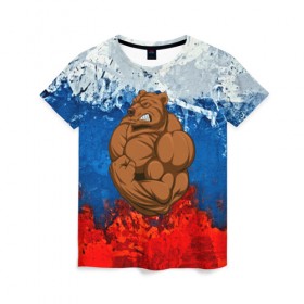 Женская футболка 3D с принтом Русский медведь , 100% полиэфир ( синтетическое хлопкоподобное полотно) | прямой крой, круглый вырез горловины, длина до линии бедер | 