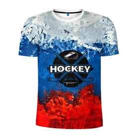 Мужская футболка 3D спортивная с принтом Хоккей триколор , 100% полиэстер с улучшенными характеристиками | приталенный силуэт, круглая горловина, широкие плечи, сужается к линии бедра | bandy | hockey | клюшка | коньки | лед | россия | русский хоккей | спорт | хоккей | чемпионат