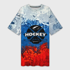 Платье-футболка 3D с принтом Хоккей триколор ,  |  | bandy | hockey | клюшка | коньки | лед | россия | русский хоккей | спорт | хоккей | чемпионат
