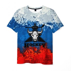 Мужская футболка 3D с принтом Русский хоккей , 100% полиэфир | прямой крой, круглый вырез горловины, длина до линии бедер | 