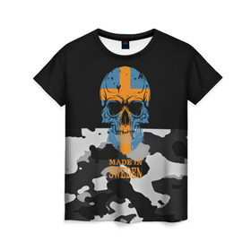 Женская футболка 3D с принтом Made in Sweden , 100% полиэфир ( синтетическое хлопкоподобное полотно) | прямой крой, круглый вырез горловины, длина до линии бедер | camouflage | made in sweden | skull | абстракция | города | камуфляж | нация | страны | текстуры | череп | швеция