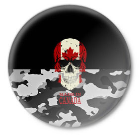 Значок с принтом Made in Canada ,  металл | круглая форма, металлическая застежка в виде булавки | Тематика изображения на принте: camouflage | made in canada | skull | абстракция | города | камуфляж | канада | нация | страны | текстуры | череп