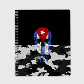 Тетрадь с принтом Made in Cuba , 100% бумага | 48 листов, плотность листов — 60 г/м2, плотность картонной обложки — 250 г/м2. Листы скреплены сбоку удобной пружинной спиралью. Уголки страниц и обложки скругленные. Цвет линий — светло-серый
 | Тематика изображения на принте: camouflage | made in cuba | skull | абстракция | города | камуфляж | куба | нация | страны | текстуры | череп