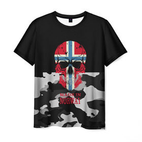 Мужская футболка 3D с принтом Made in Norway , 100% полиэфир | прямой крой, круглый вырез горловины, длина до линии бедер | Тематика изображения на принте: camouflage | made in norway | skull | абстракция | города | камуфляж | нация | норвегия | страны | текстуры | череп