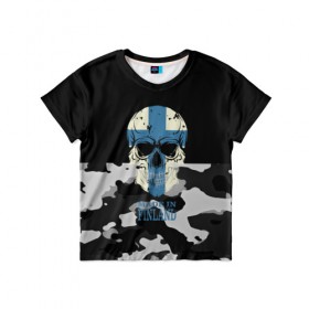 Детская футболка 3D с принтом Made in Finland , 100% гипоаллергенный полиэфир | прямой крой, круглый вырез горловины, длина до линии бедер, чуть спущенное плечо, ткань немного тянется | camouflage | made in finland | skull | абстракция | города | камуфляж | нация | страны | текстуры | череп
