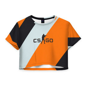 Женская футболка 3D укороченная с принтом Cs Go Asi #2 , 100% полиэстер | круглая горловина, длина футболки до линии талии, рукава с отворотами | cs go | контр страйк гоу  полосы | оранжевый | серый | чёрный