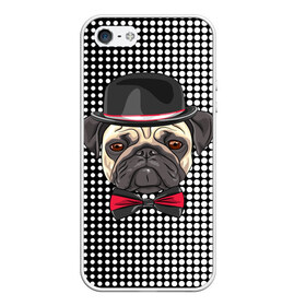 Чехол для iPhone 5/5S матовый с принтом Mr Pug , Силикон | Область печати: задняя сторона чехла, без боковых панелей | animal | dog | pet | pug | puppy | арт | горошек | джентльмен | животные | кружочки | мопс | мопсик | пес | собаки | текстура | французский бульдог