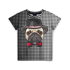 Детская футболка 3D с принтом Mr. Pug , 100% гипоаллергенный полиэфир | прямой крой, круглый вырез горловины, длина до линии бедер, чуть спущенное плечо, ткань немного тянется | animal | dog | pet | pug | puppy | арт | горошек | джентльмен | животные | кружочки | мопс | мопсик | пес | собаки | текстура | французский бульдог