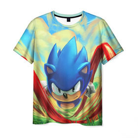 Мужская футболка 3D с принтом Sonic , 100% полиэфир | прямой крой, круглый вырез горловины, длина до линии бедер | sega | sonic | sonic mania | ежик | сега | соник