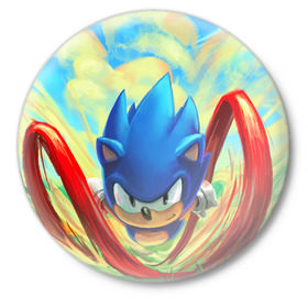Значок с принтом Sonic ,  металл | круглая форма, металлическая застежка в виде булавки | sega | sonic | sonic mania | ежик | сега | соник