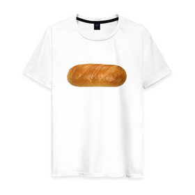 Мужская футболка хлопок с принтом Батон белого , 100% хлопок | прямой крой, круглый вырез горловины, длина до линии бедер, слегка спущенное плечо. | Тематика изображения на принте: батон | хлеб