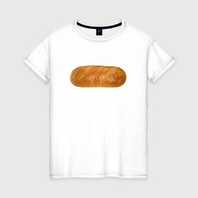 Женская футболка хлопок с принтом Батон белого , 100% хлопок | прямой крой, круглый вырез горловины, длина до линии бедер, слегка спущенное плечо | Тематика изображения на принте: батон | хлеб