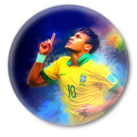 Значок с принтом Neymar ,  металл | круглая форма, металлическая застежка в виде булавки | Тематика изображения на принте: neymar | неймар | сборная бразилии