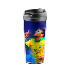 Термокружка-непроливайка с принтом Neymar , внутренняя часть — пищевой пластик, наружная часть — прозрачный пластик, между ними — полиграфическая вставка с рисунком | объем — 350 мл, герметичная крышка | neymar | неймар | сборная бразилии