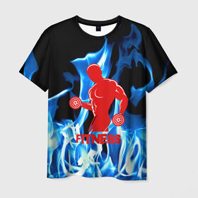 Мужская футболка 3D с принтом Fitness , 100% полиэфир | прямой крой, круглый вырез горловины, длина до линии бедер | athletic sports | athletics | fitness | fitness center | sport | weightlifting | атлетика | спорт | фитнес
