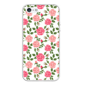 Чехол для iPhone 5/5S матовый с принтом РОЗЫ ПАТТЕРН ROSES PATTERN , Силикон | Область печати: задняя сторона чехла, без боковых панелей | Тематика изображения на принте: абстракция | коллаж | паттерн | растения | розы | цветы