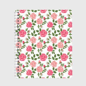 Тетрадь с принтом РОЗЫ ПАТТЕРН ROSES PATTERN , 100% бумага | 48 листов, плотность листов — 60 г/м2, плотность картонной обложки — 250 г/м2. Листы скреплены сбоку удобной пружинной спиралью. Уголки страниц и обложки скругленные. Цвет линий — светло-серый
 | абстракция | коллаж | паттерн | растения | розы | цветы