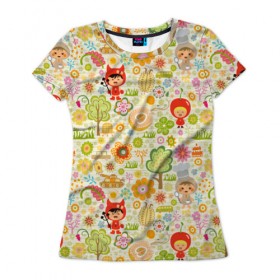 Женская футболка 3D с принтом Детский Мир , 100% полиэфир ( синтетическое хлопкоподобное полотно) | прямой крой, круглый вырез горловины, длина до линии бедер | милые | паттерн | рисунки