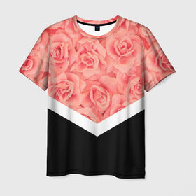 Мужская футболка 3D с принтом Розы (в цвете) , 100% полиэфир | прямой крой, круглый вырез горловины, длина до линии бедер | flowers | абстракция | растения | розовы | розы | треугольник | цветы | черно белый
