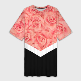 Платье-футболка 3D с принтом Розы (в цвете) ,  |  | flowers | абстракция | растения | розовы | розы | треугольник | цветы | черно белый