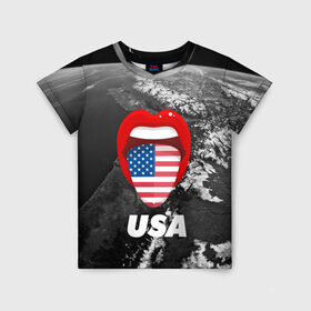 Детская футболка 3D с принтом USA , 100% гипоаллергенный полиэфир | прямой крой, круглый вырез горловины, длина до линии бедер, чуть спущенное плечо, ткань немного тянется | united states | united states of america | yankeeland | америка | планета | сша | язык