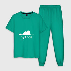 Мужская пижама хлопок с принтом Питон - язык программирования , 100% хлопок | брюки и футболка прямого кроя, без карманов, на брюках мягкая резинка на поясе и по низу штанин
 | php | python | питон | программирование | слон
