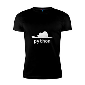 Мужская футболка премиум с принтом Питон - язык программирования , 92% хлопок, 8% лайкра | приталенный силуэт, круглый вырез ворота, длина до линии бедра, короткий рукав | Тематика изображения на принте: php | python | питон | программирование | слон
