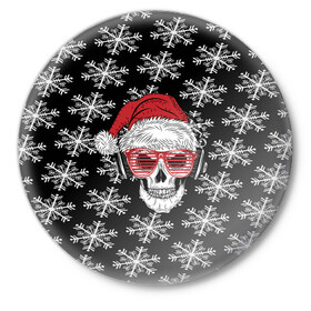 Значок с принтом Santa Skull хипстер ,  металл | круглая форма, металлическая застежка в виде булавки | Тематика изображения на принте: дед мороз | новогодний | паттерн | санта | снег | снежинки