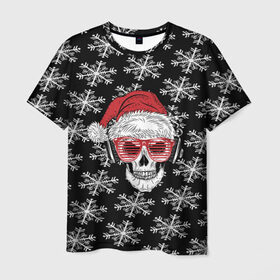 Мужская футболка 3D с принтом Santa Skull хипстер , 100% полиэфир | прямой крой, круглый вырез горловины, длина до линии бедер | Тематика изображения на принте: дед мороз | новогодний | паттерн | санта | снег | снежинки