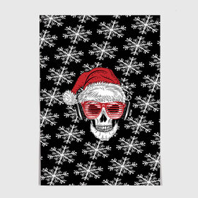 Постер с принтом Santa Skull хипстер , 100% бумага
 | бумага, плотность 150 мг. Матовая, но за счет высокого коэффициента гладкости имеет небольшой блеск и дает на свету блики, но в отличии от глянцевой бумаги не покрыта лаком | Тематика изображения на принте: дед мороз | новогодний | паттерн | санта | снег | снежинки